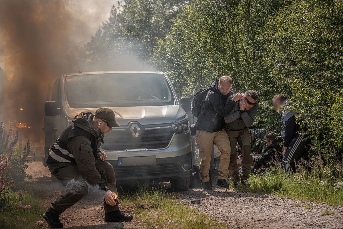 Casualty evacuation during a smoke drill